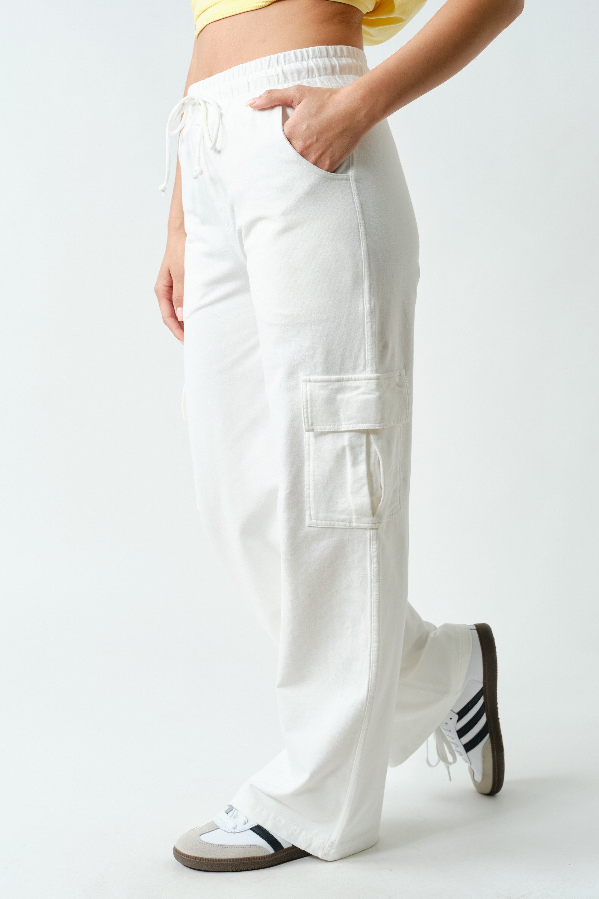 White Wide Leg Cargo Pants