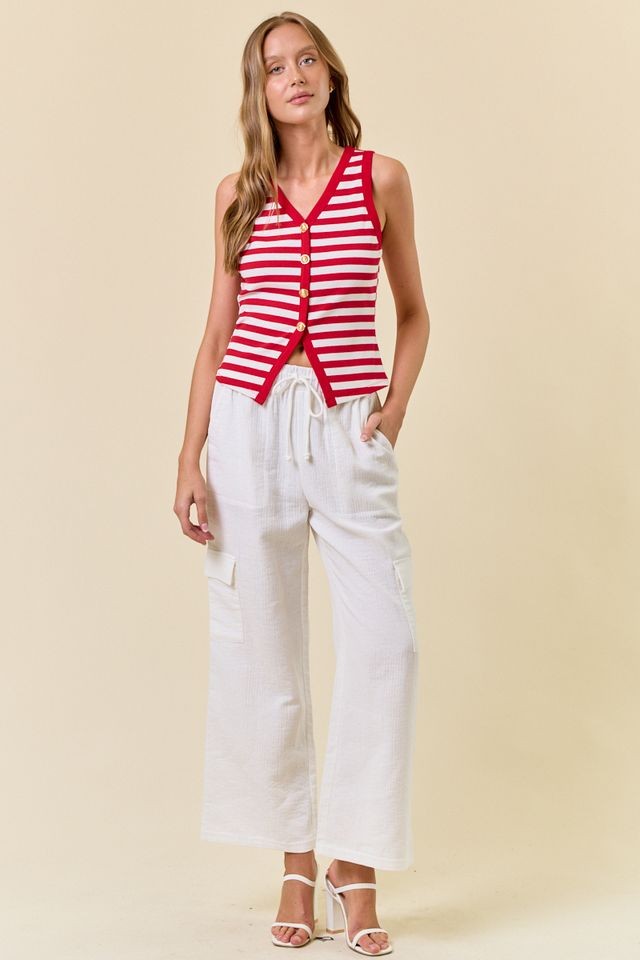 Red Stripe Button Front Tank