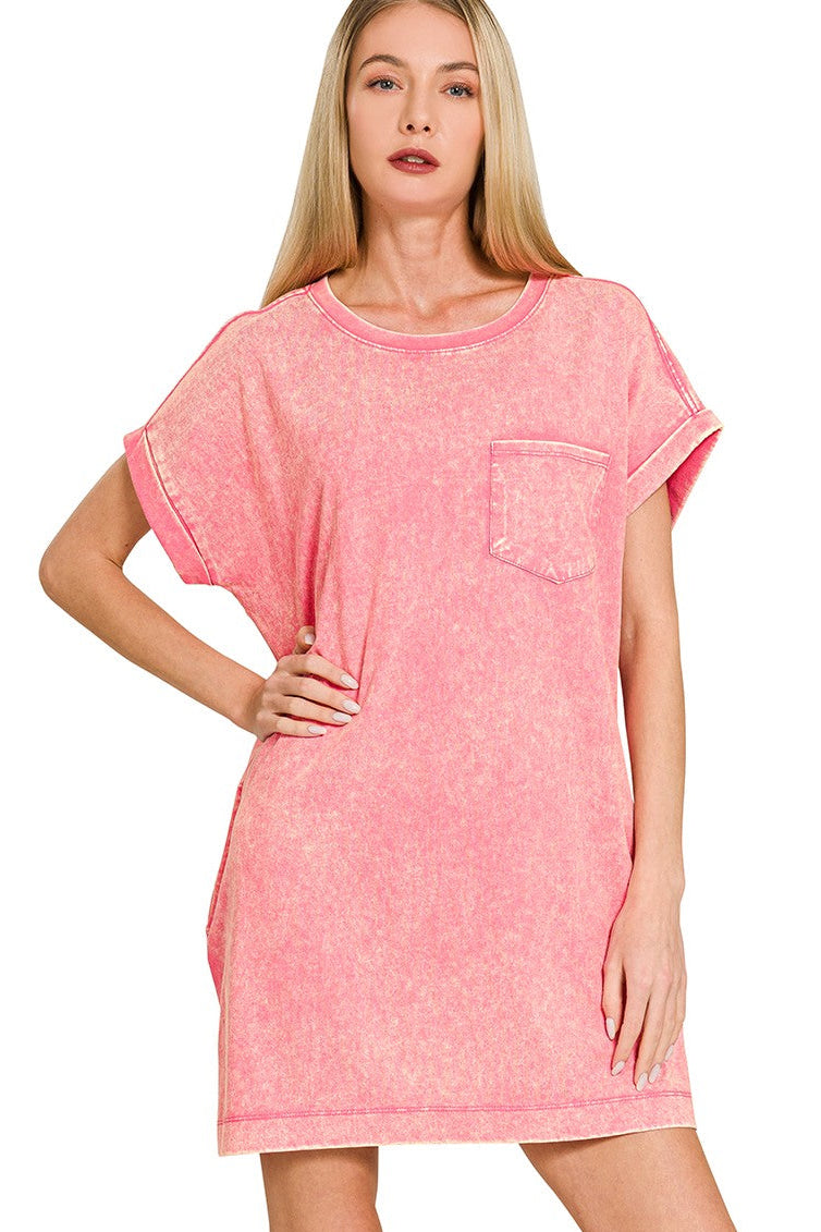 Coral Washed T-Shirt Dress