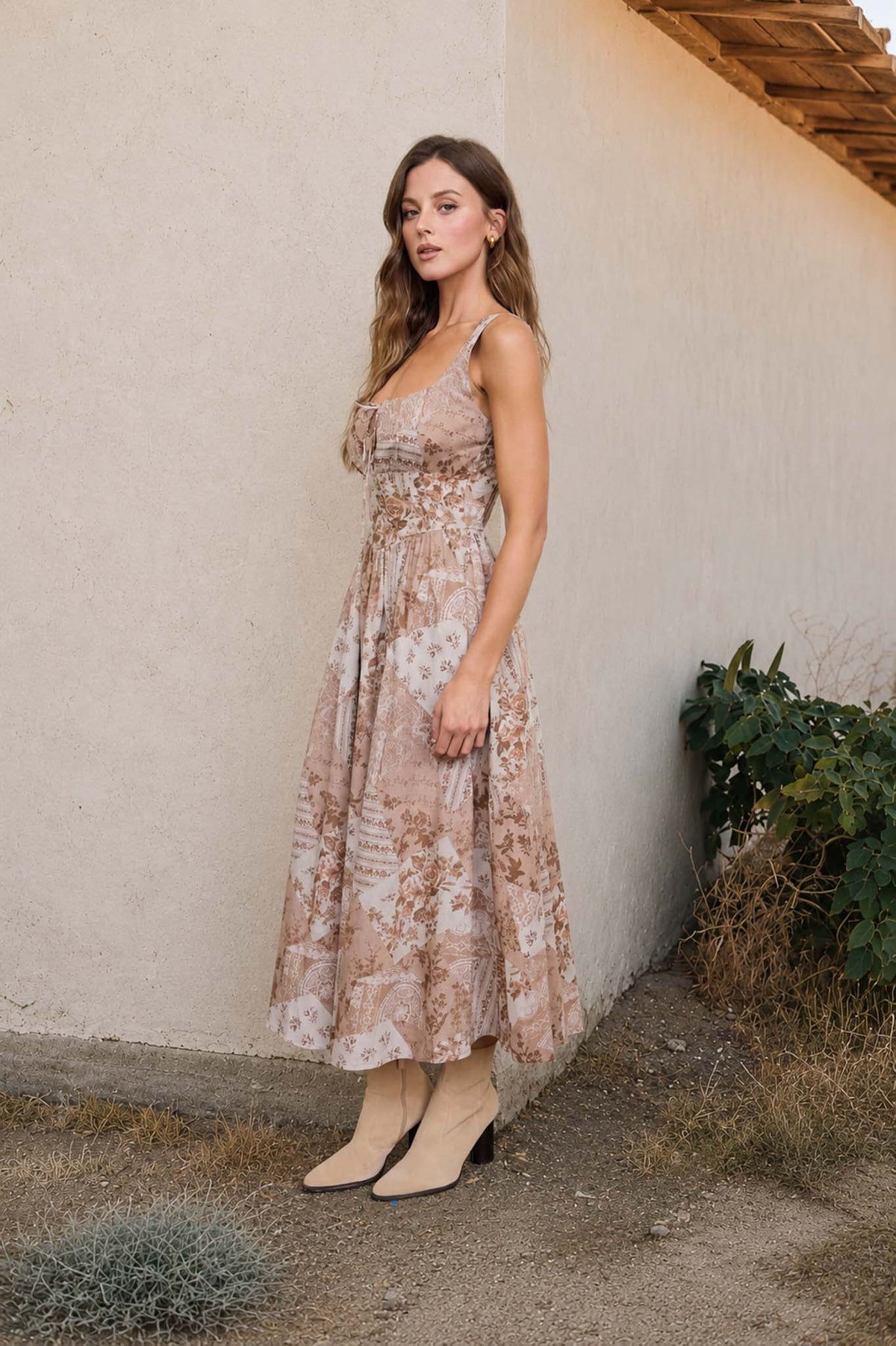 Brown Paisley Midi Dress