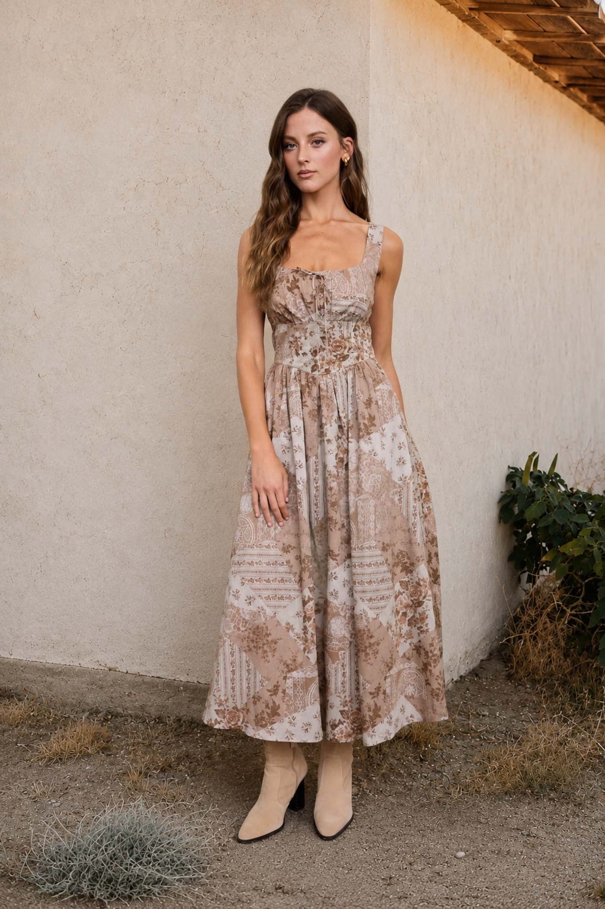 Brown Paisley Midi Dress