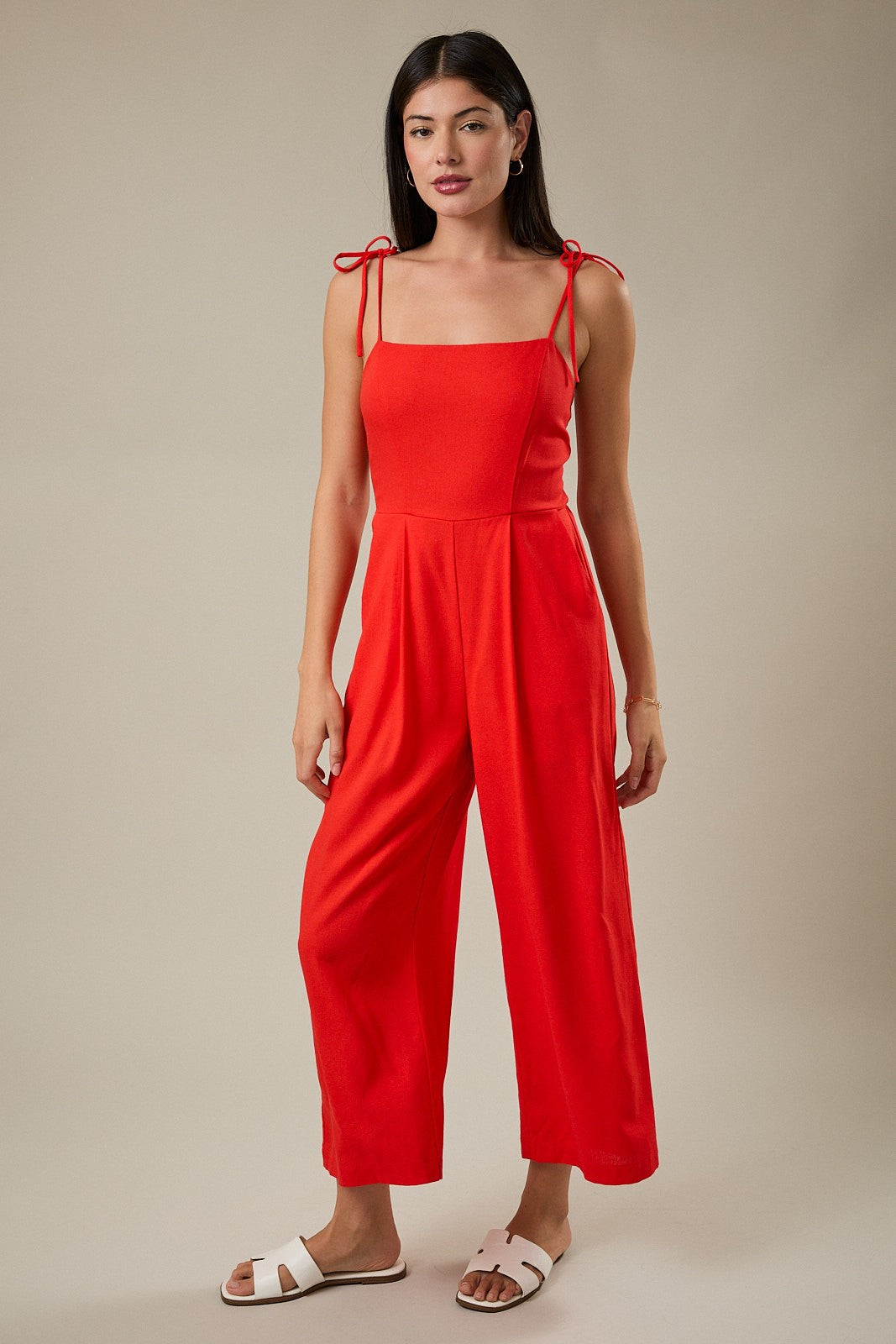 Coral Red Tie Strap Jumpsuit