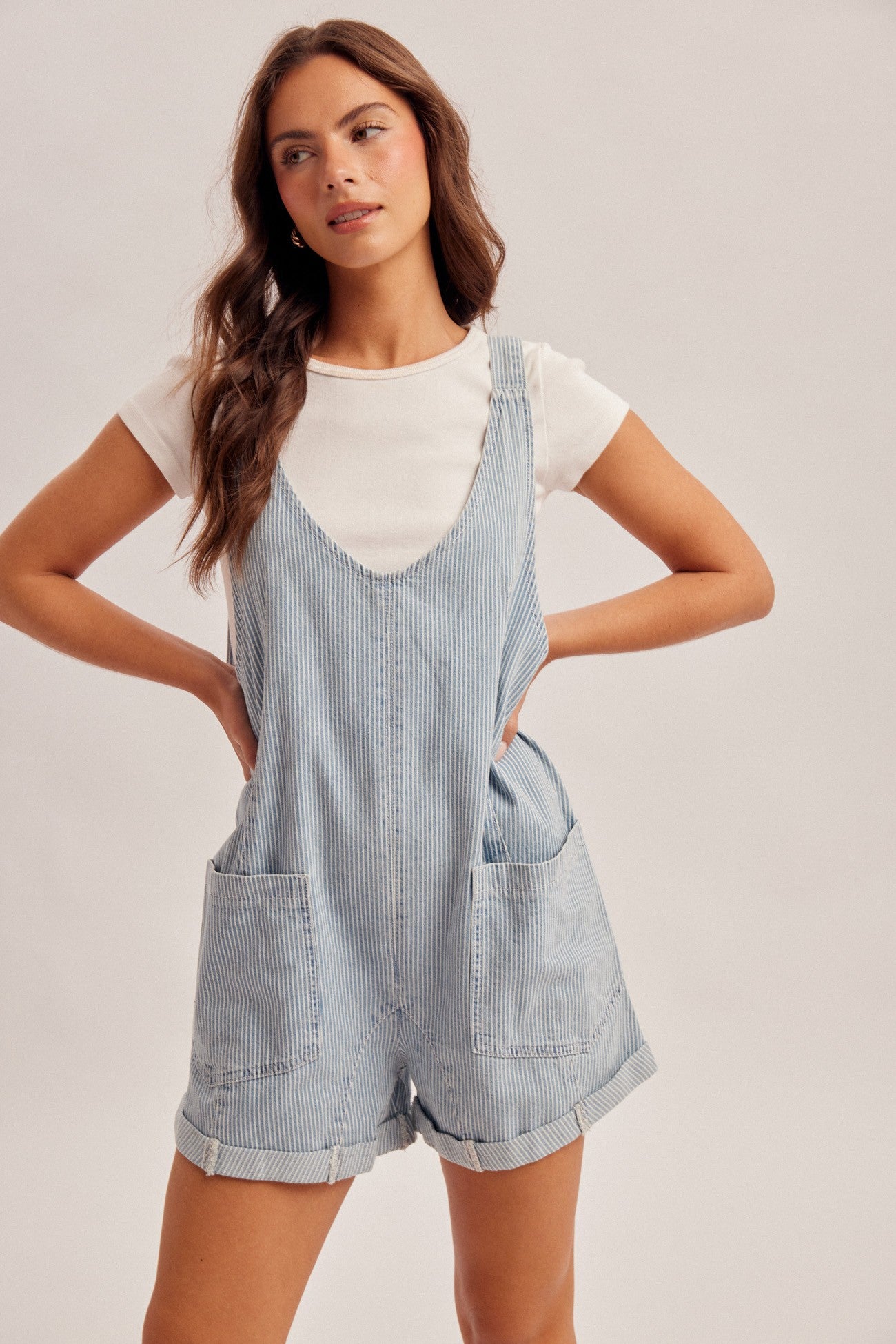 Railroad Stripe Denim Romper