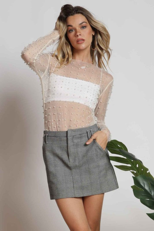 Pearl Embellished Long Sleeve Top
