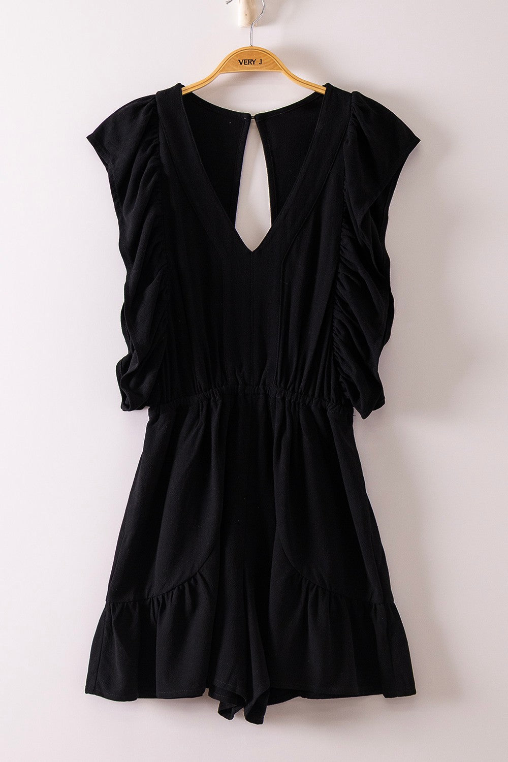 Back Cutout Ruffle Sleeve Romper