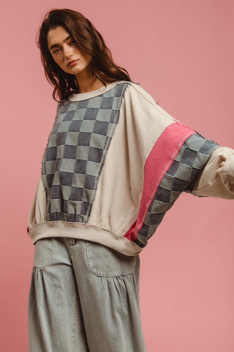 Denim Checkered Pullover