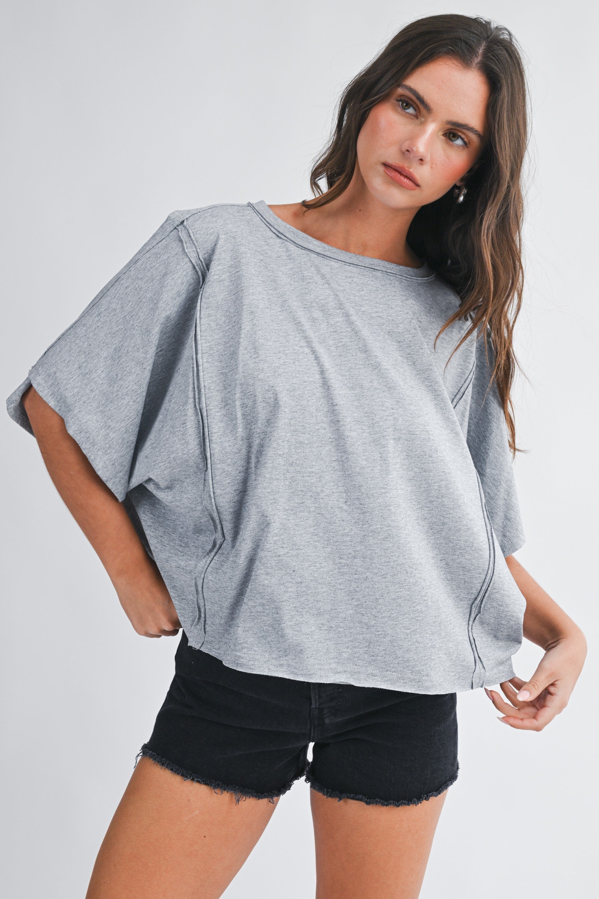 Gray Boxy Dolman Top