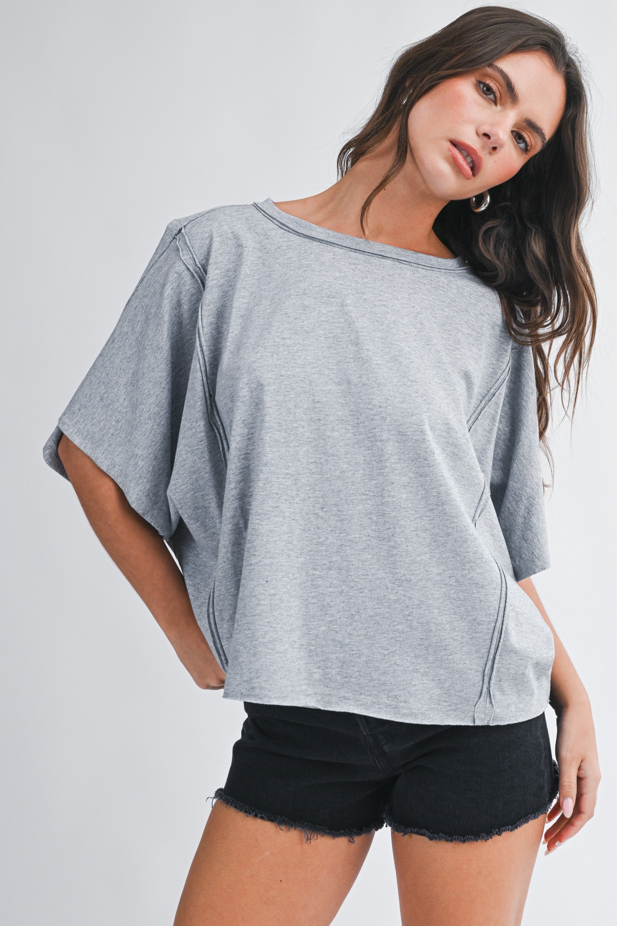 Gray Boxy Dolman Top