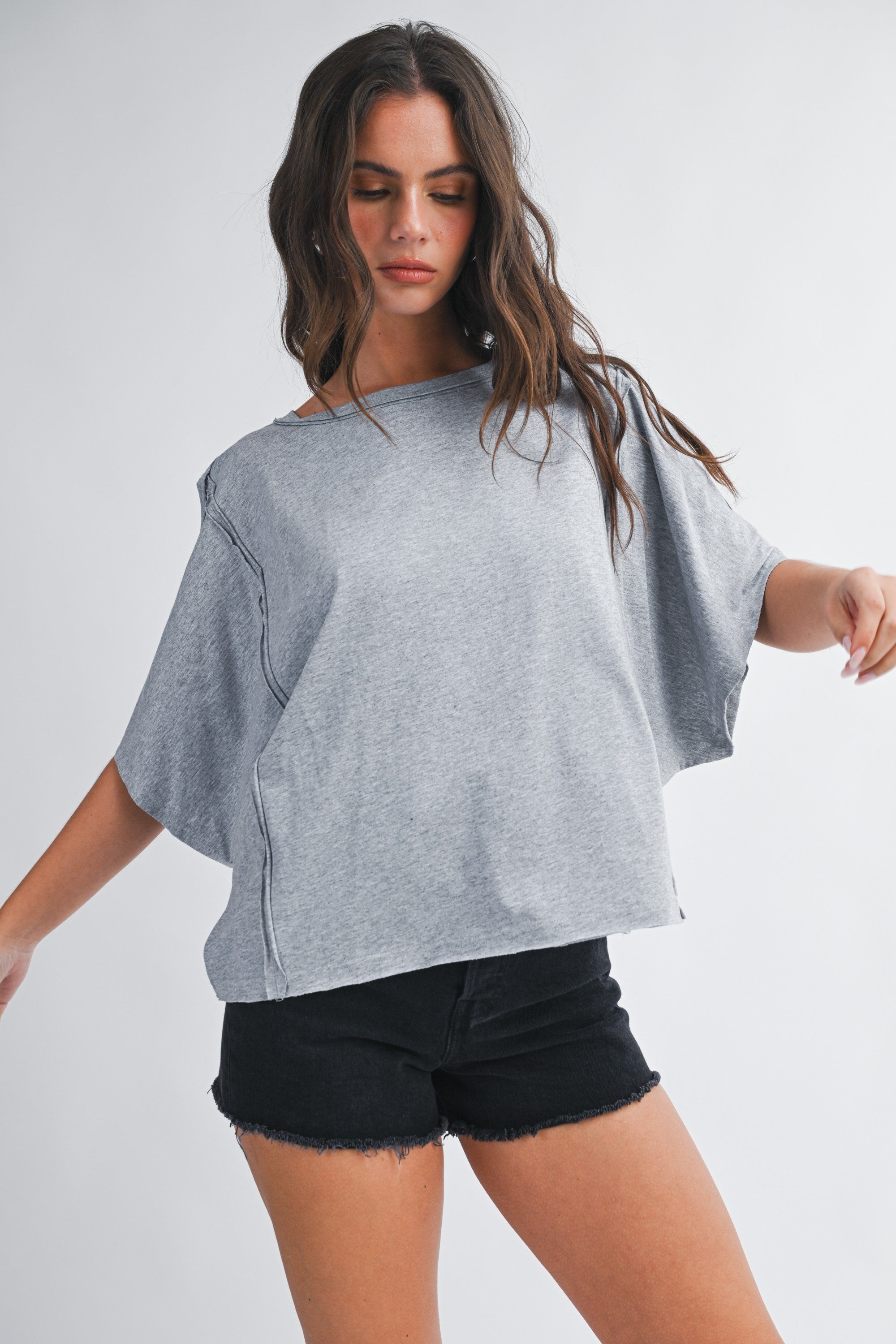 Gray Boxy Dolman Top