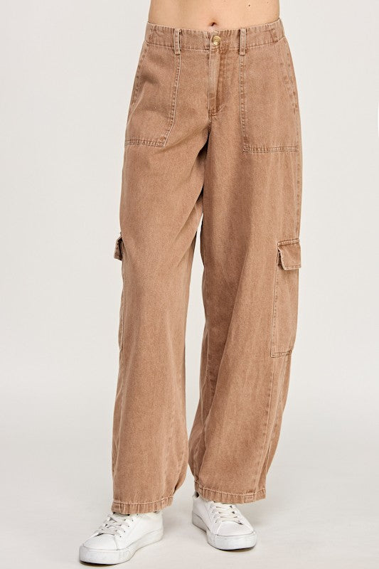 Washed Wide Leg Cargo Pant