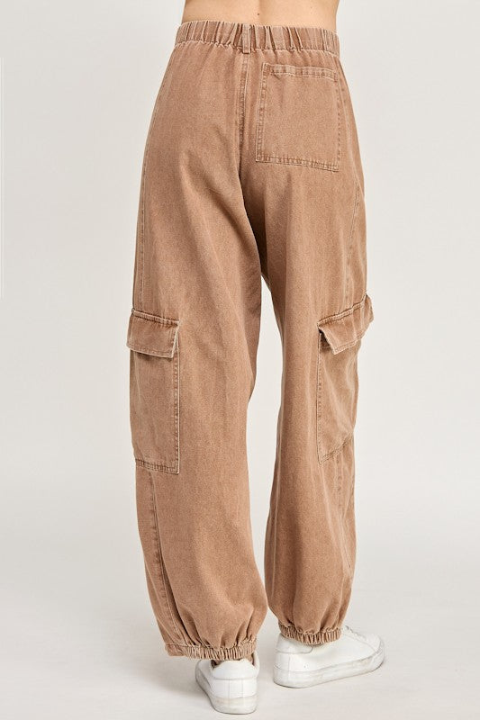 Washed Wide Leg Cargo Pant