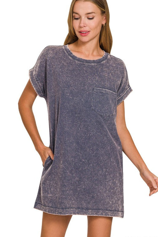 Washed T-Shirt Dress Blue