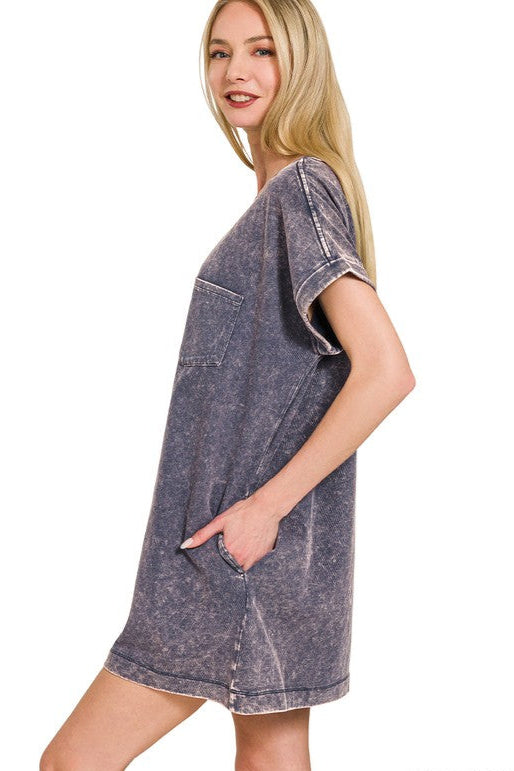 Washed T-Shirt Dress Blue