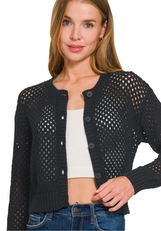 Crochet Cardigan Sweater - Black