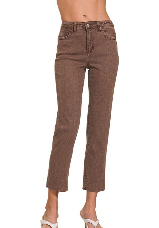High Waist Cropped Straight Jeans