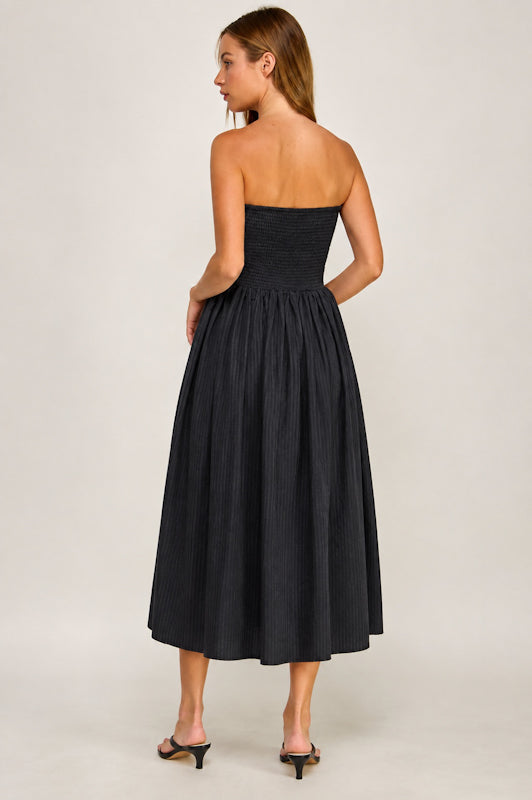 Black Stripe Strapless Dress