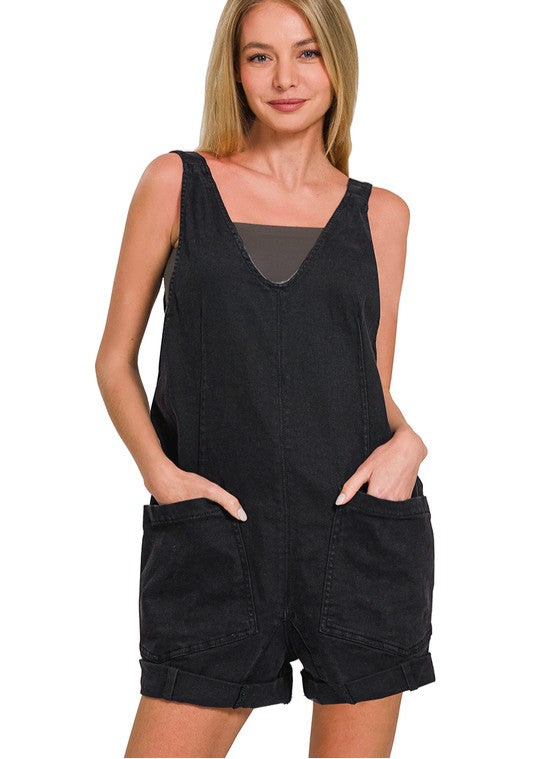 Denim Romper With Pockets