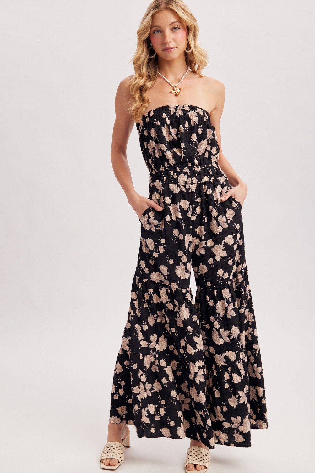 Floral Print Smocked Jumpsuit