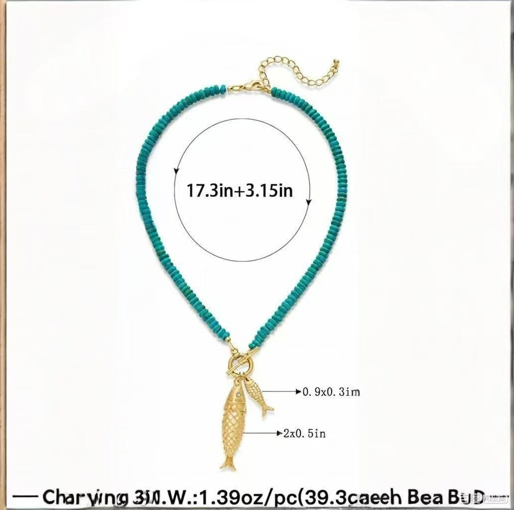 Turquoise Beaded Fish Necklace