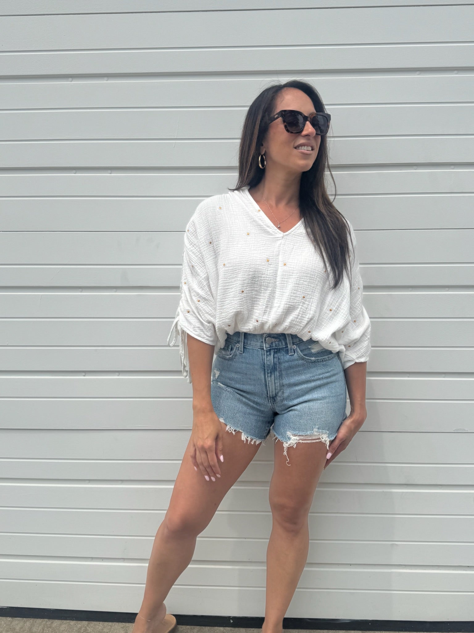 Daisy Embroidered Ruched Blouse
