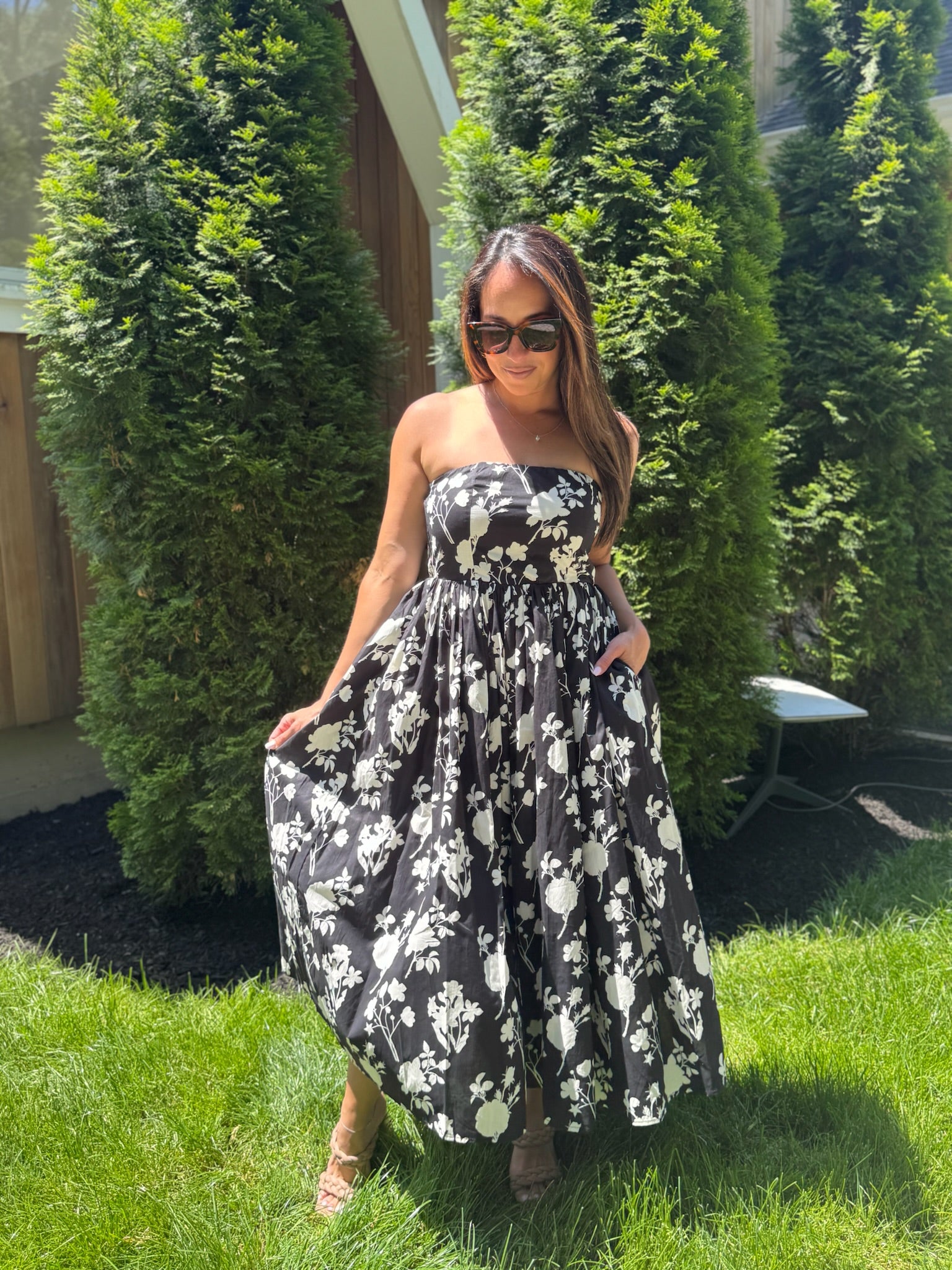 Strapless Floral Dress