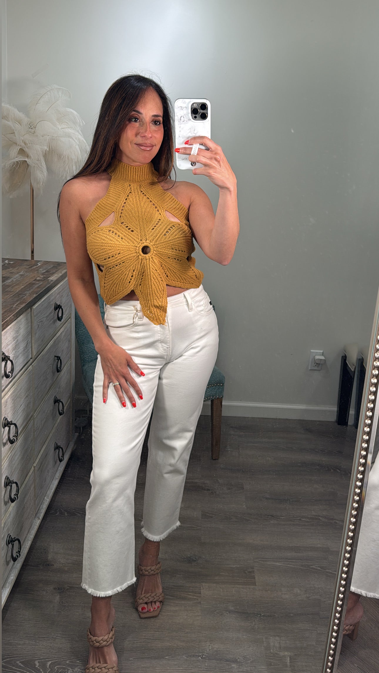 Golden Halter Crochet Tank