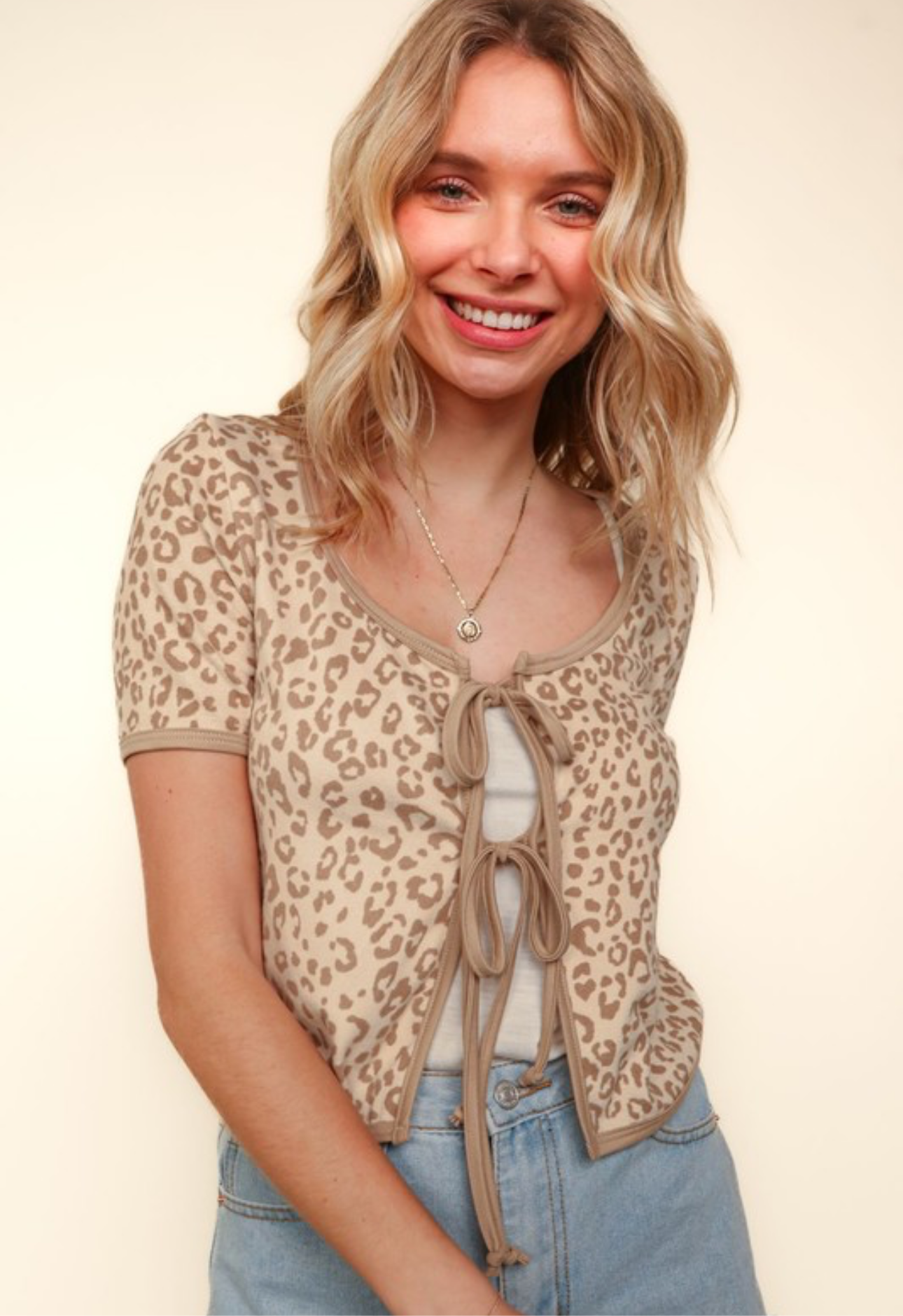 Leopard Print Knit Ribbon Cardigan