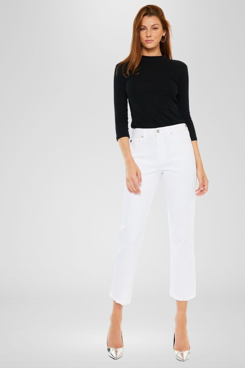 KanCan White Cropped Straight Jean