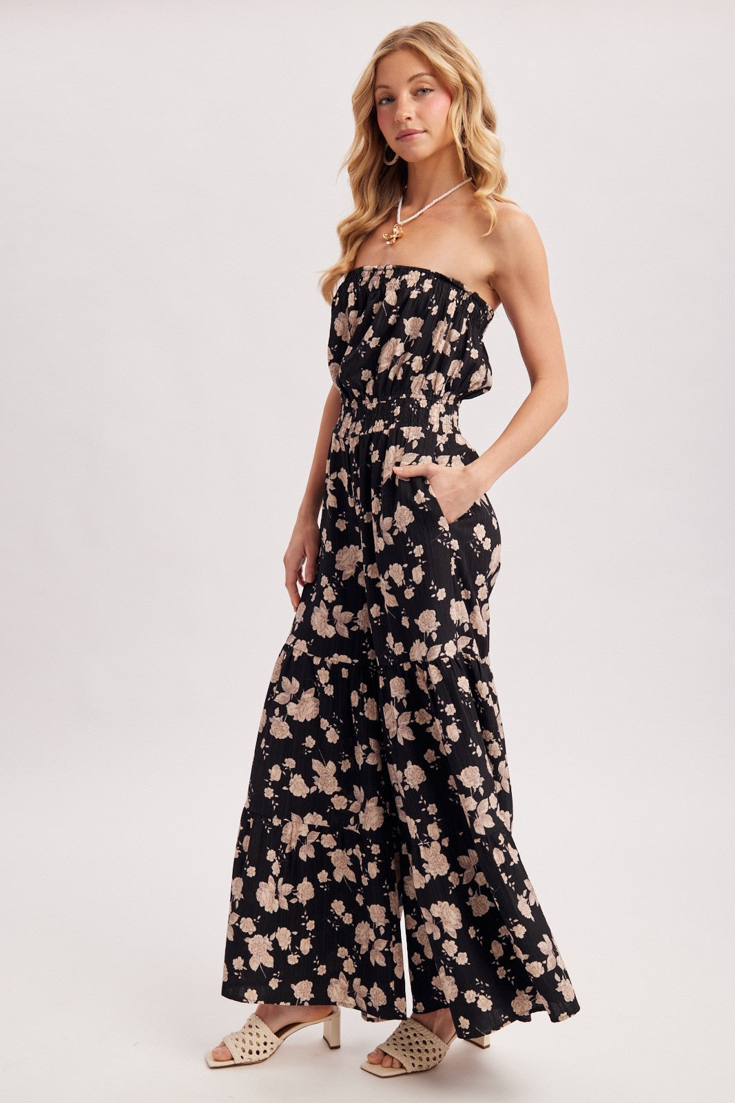 Floral Print Smocked Jumpsuit