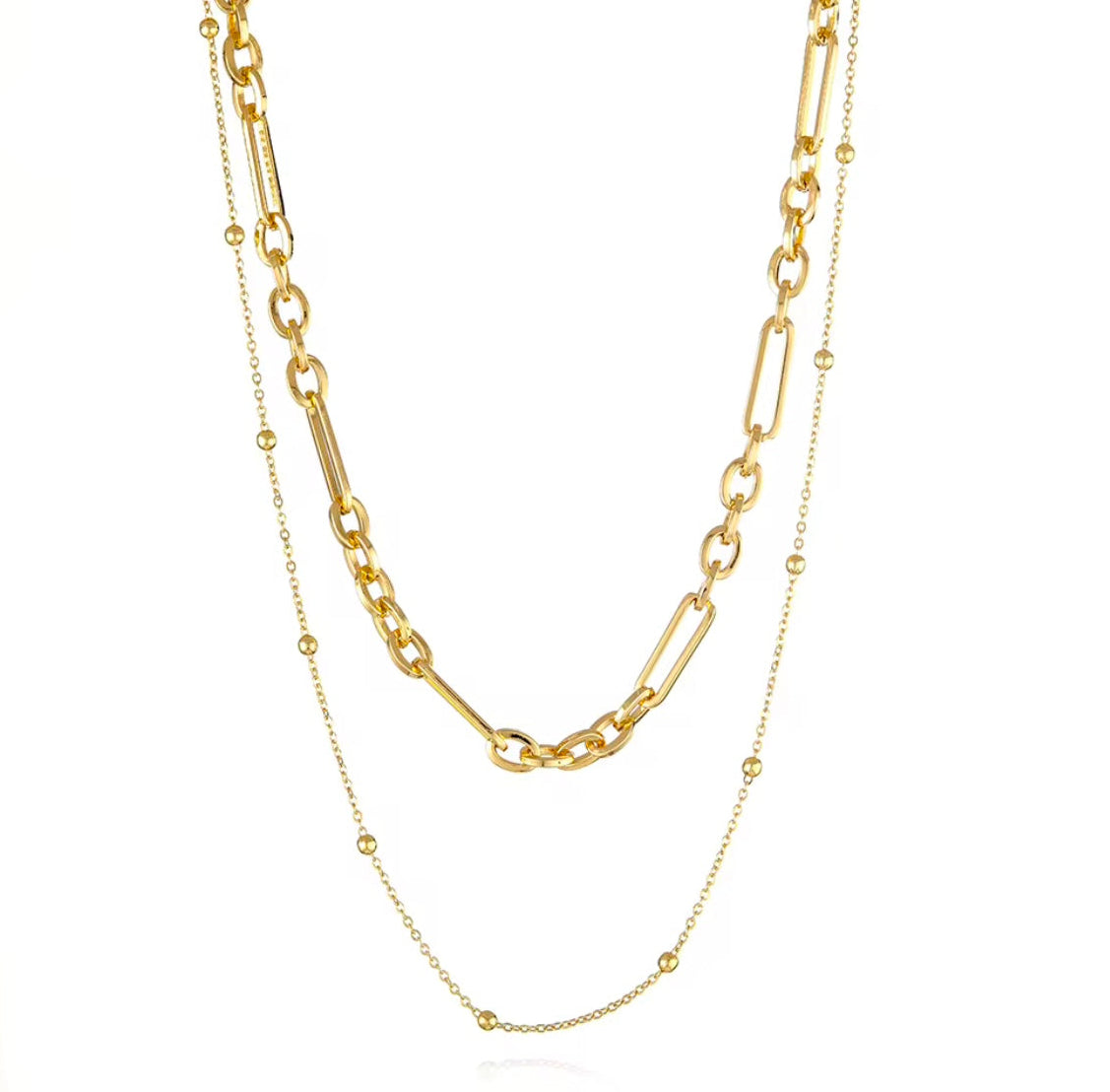 Double Layered Necklace - Mixed Link 18k