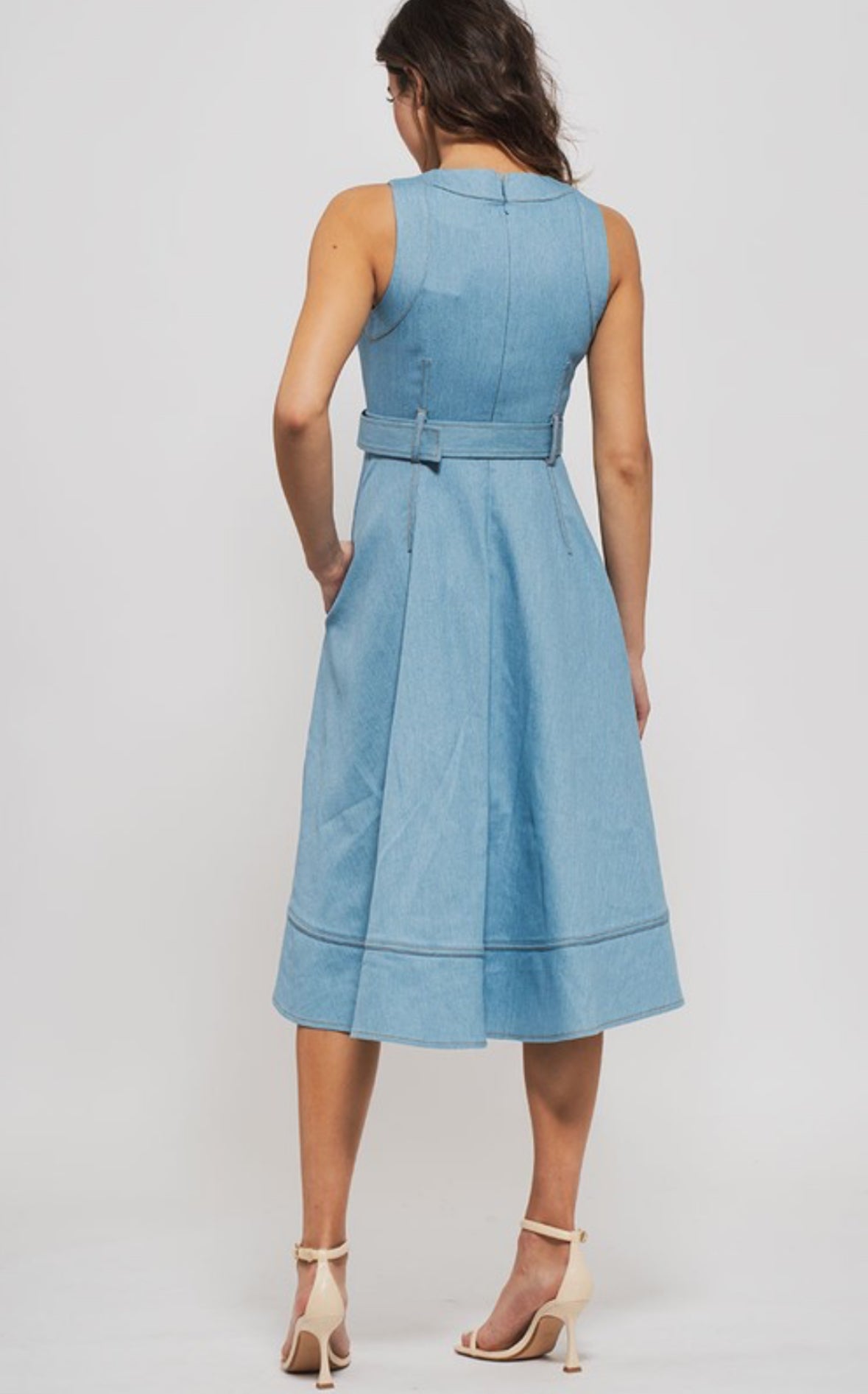 Denim Belted Midi Dress