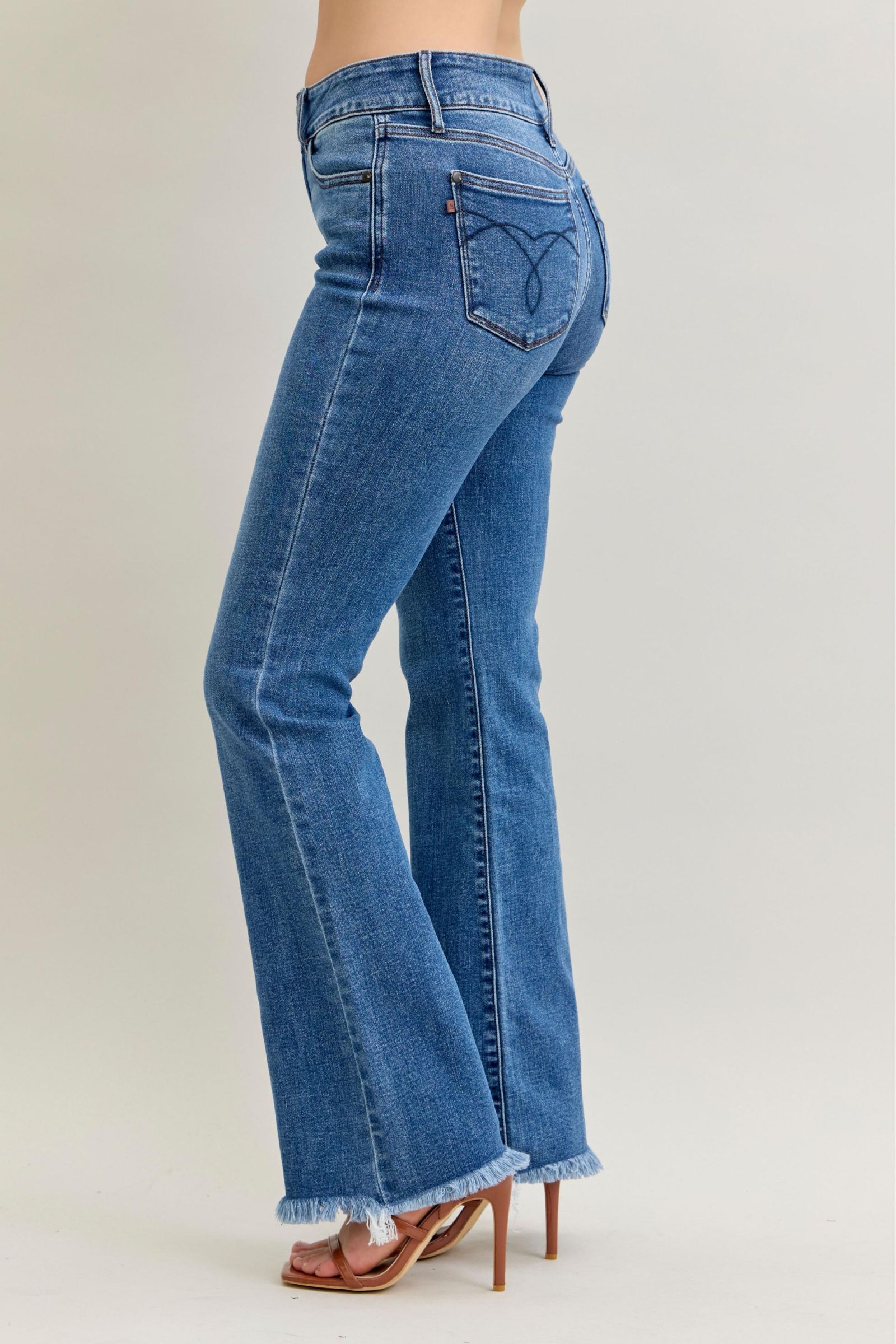 Judy Blue High Waist Bootcut Double Button Jean with Frayed Hem