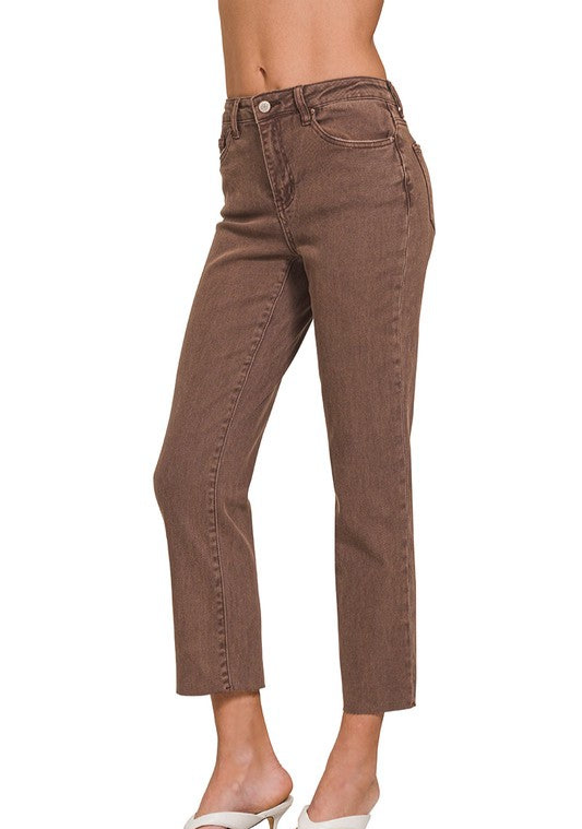 High Waist Cropped Straight Jeans