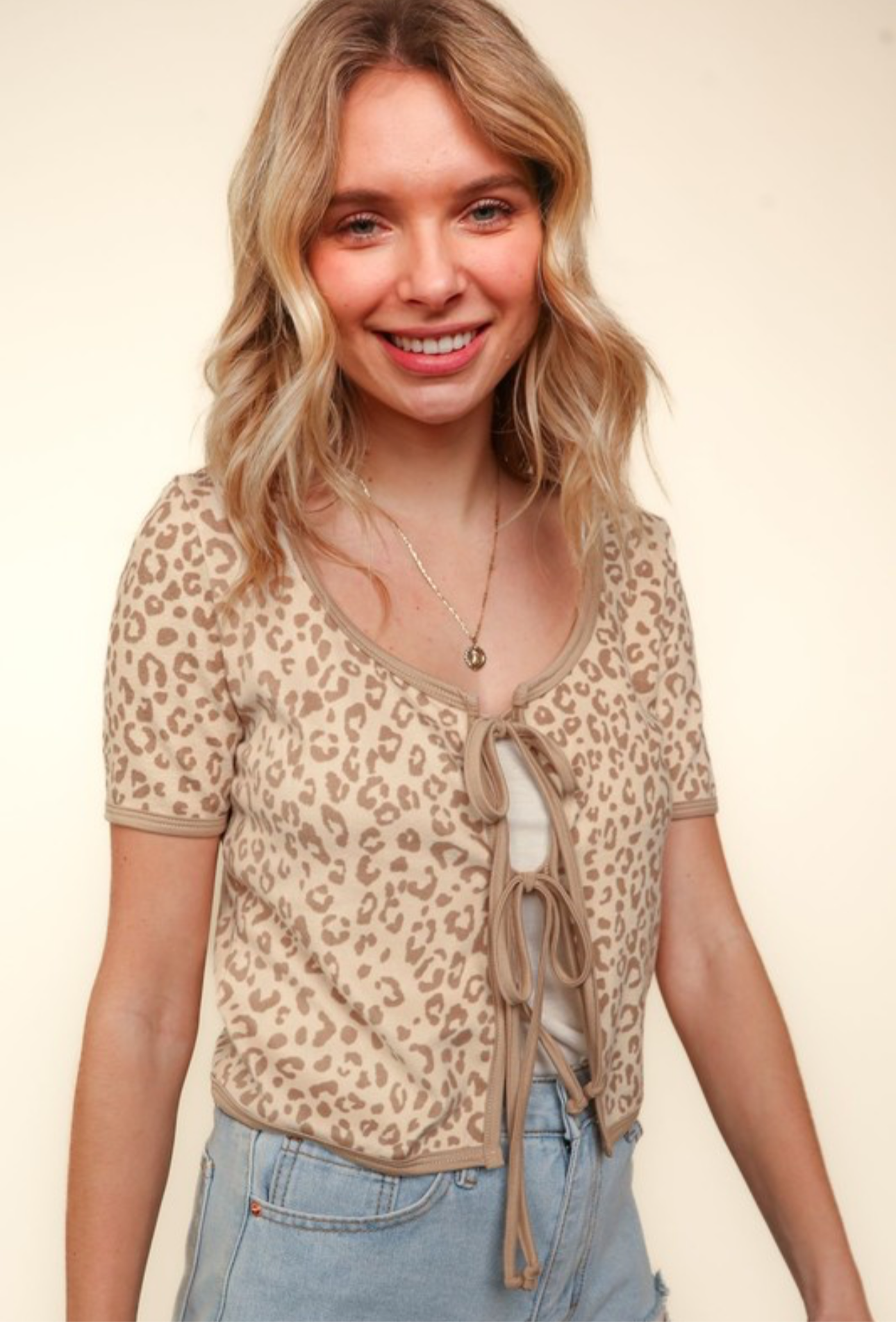 Leopard Print Knit Ribbon Cardigan