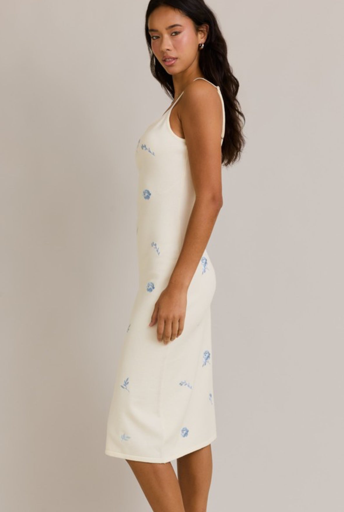 Midi Dress With Floral Embroidery