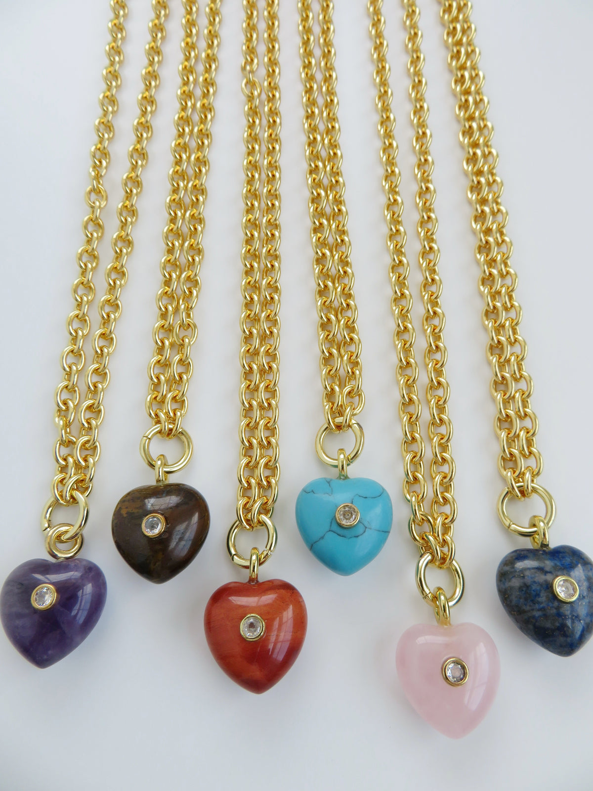 Crystal Heart Cable Necklace - 18k Gold Plated