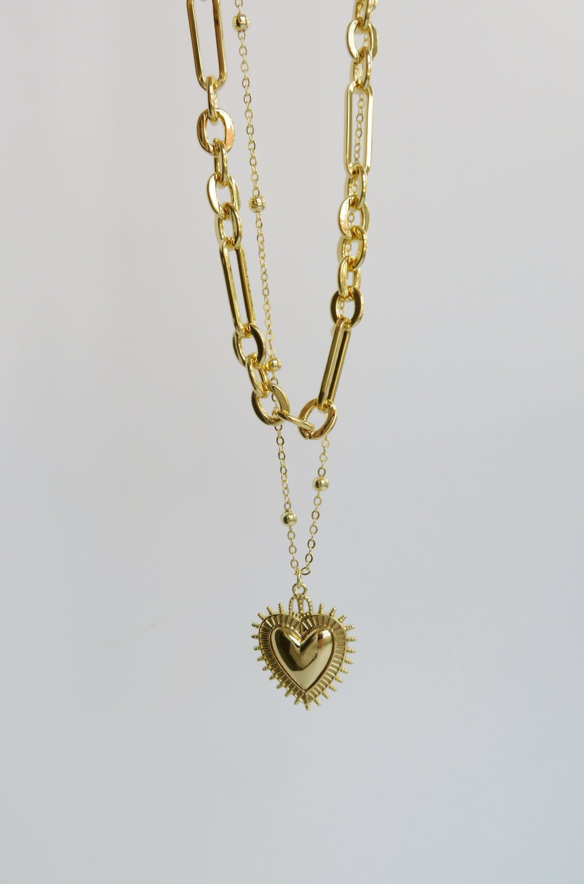 Sacred Heart Double Chain Necklace - 18k Gold Plated