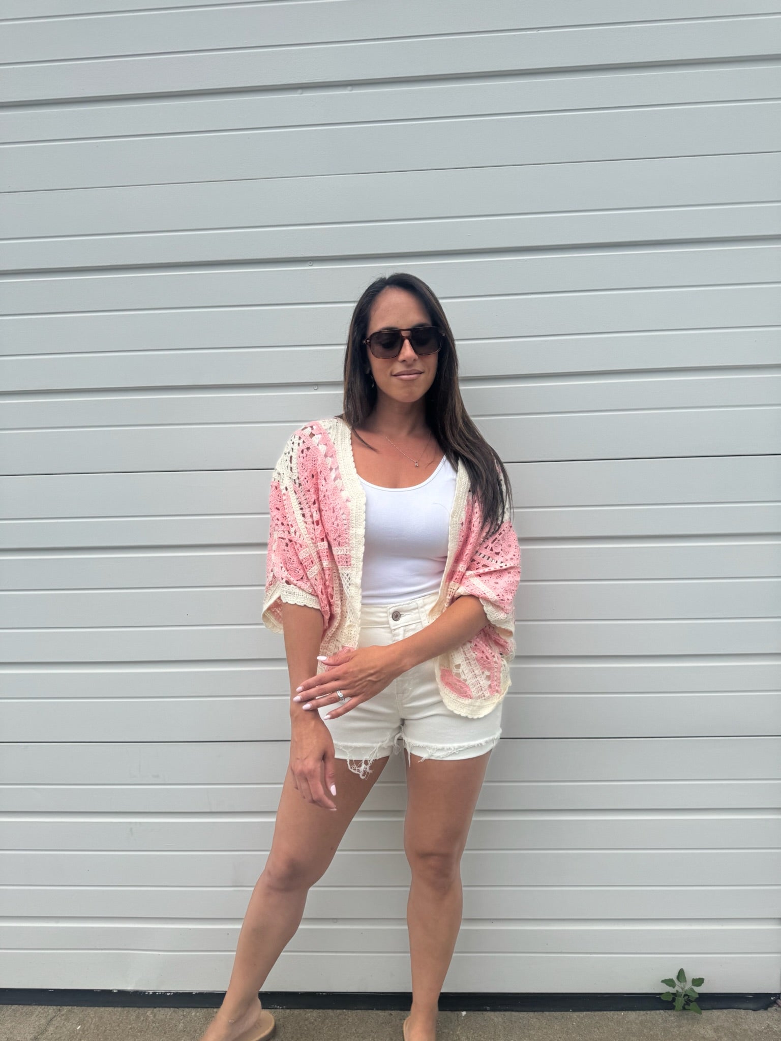 Pink Crochet Cardigan