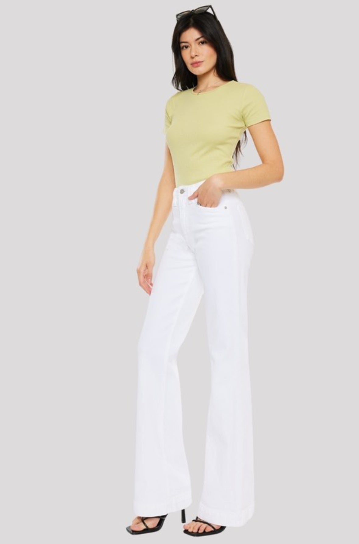 White High Rise Wide Flare