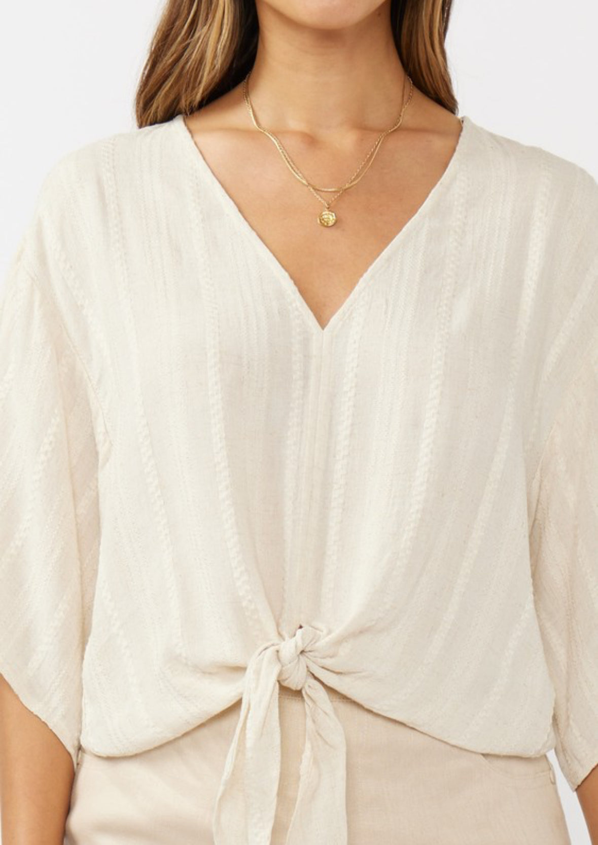 V Neck Tie Front Blouse