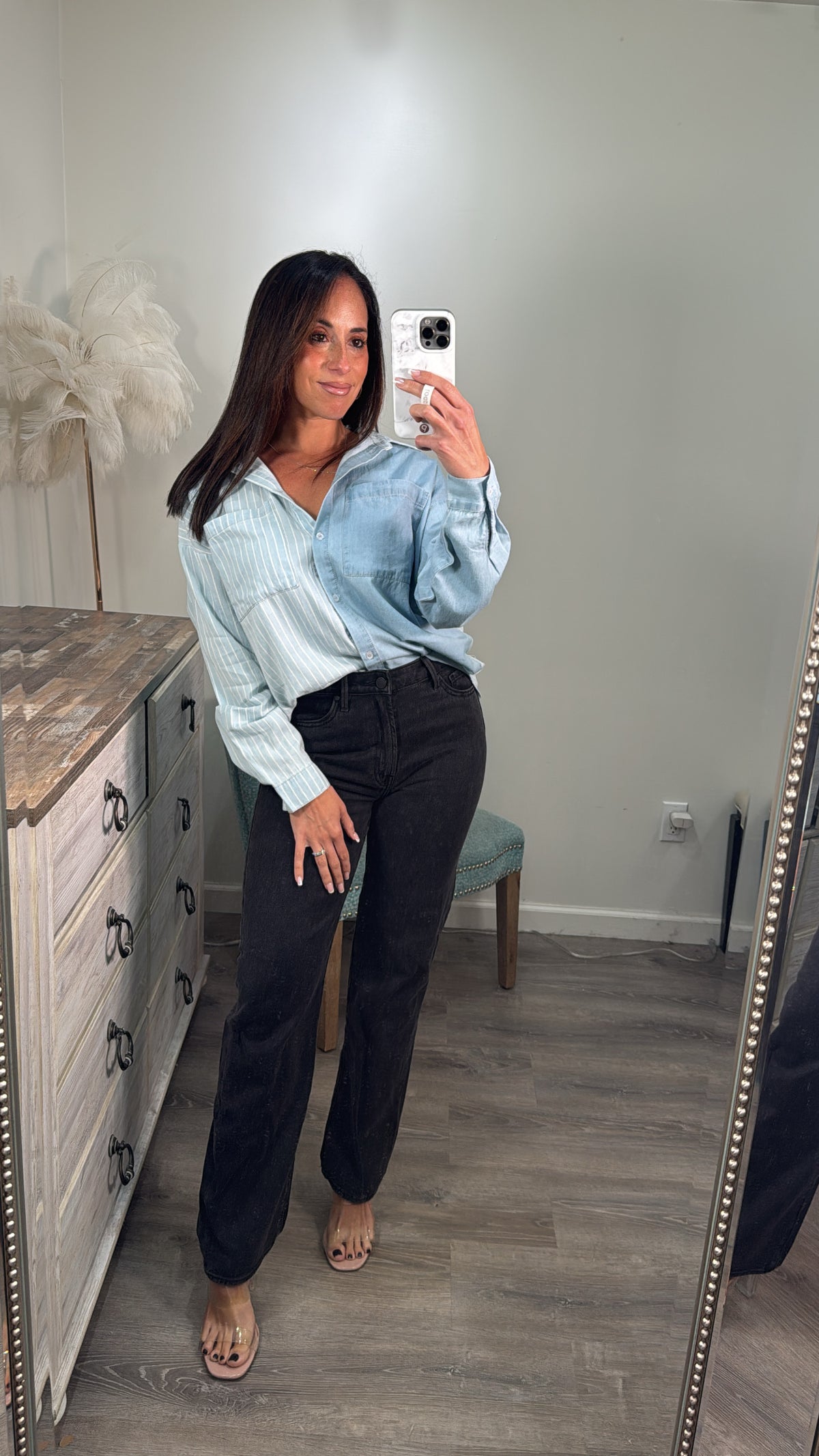 Denim Contrast Stripe Blouse