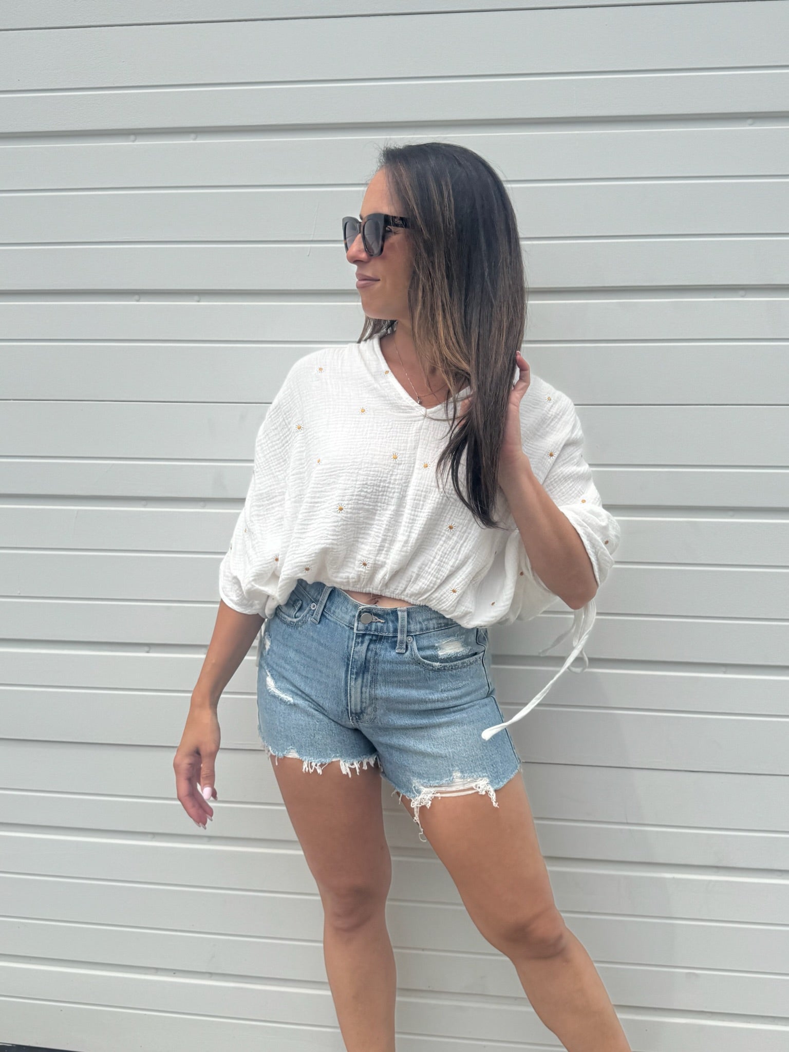 Daisy Embroidered Ruched Blouse