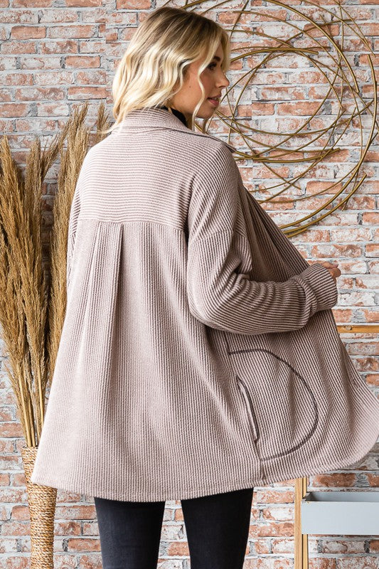 Rib Knit Shacket - MOCHA
