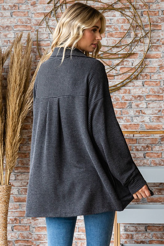 Rib Knit Shacket - Washed Black
