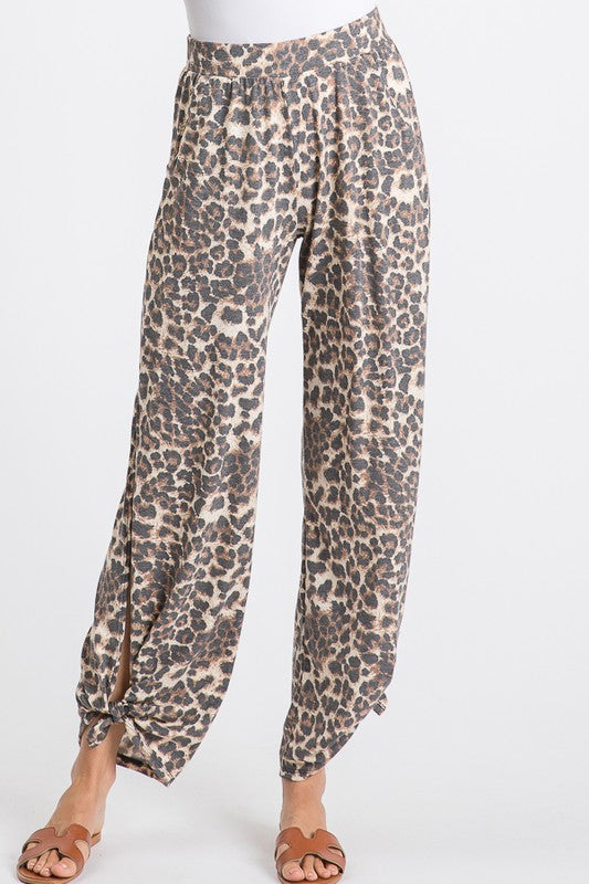 Leopard Print Side Slit Pants