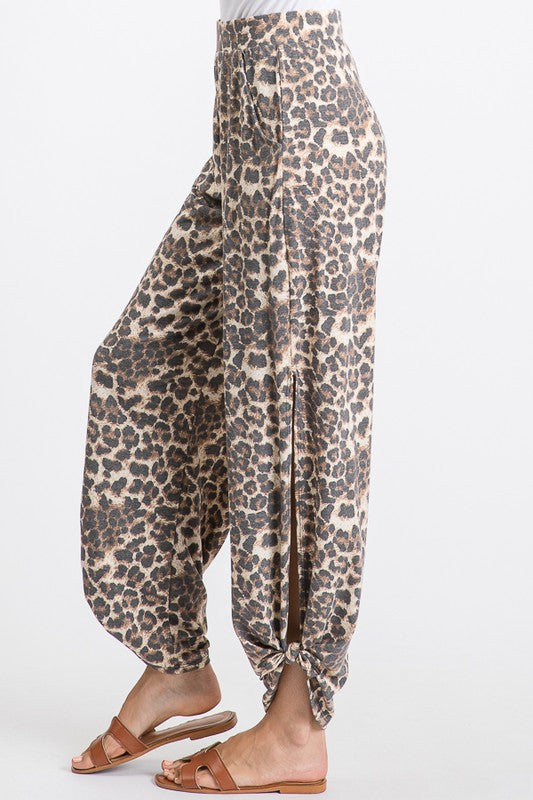 Leopard Print Side Slit Pants