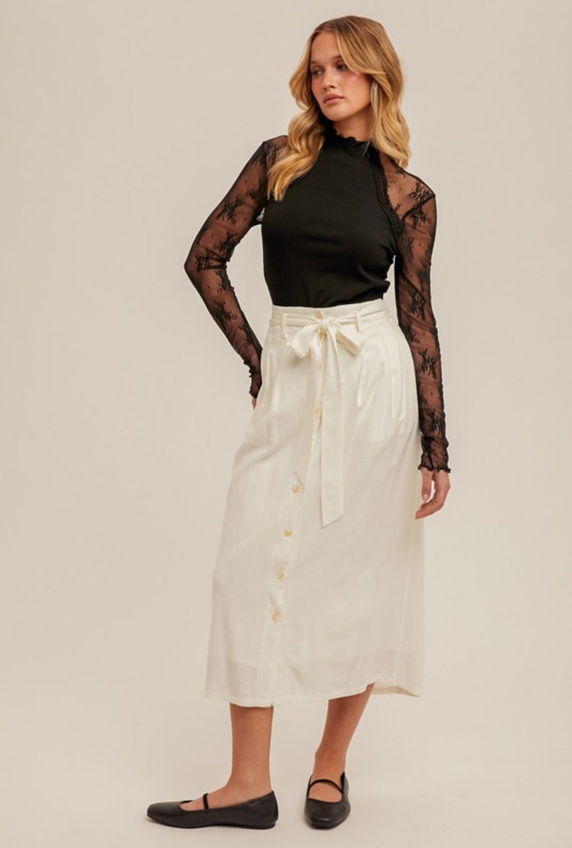 Floral Lace Sleeve Mock Neck Top