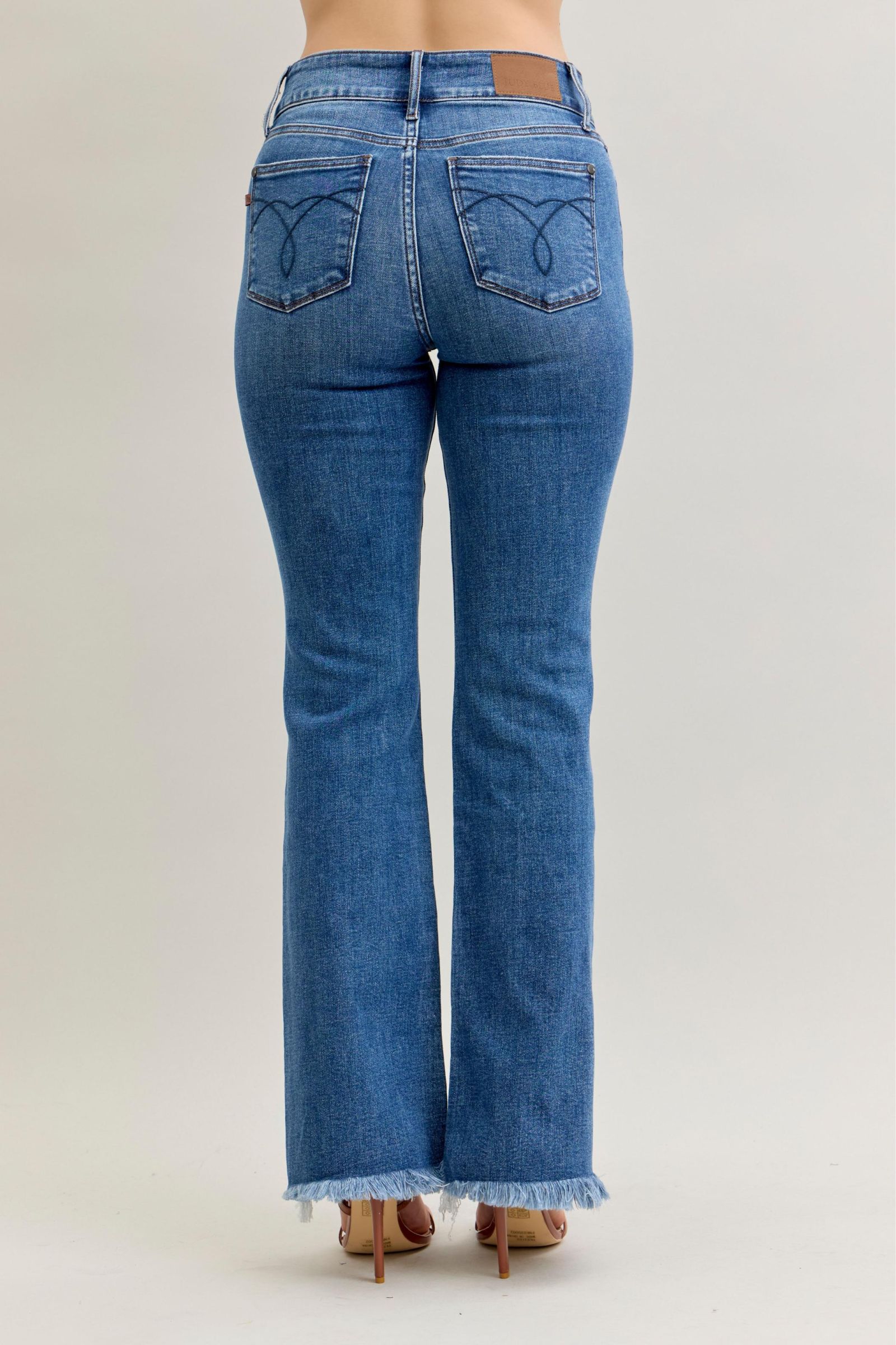 Judy Blue High Waist Bootcut Double Button Jean with Frayed Hem