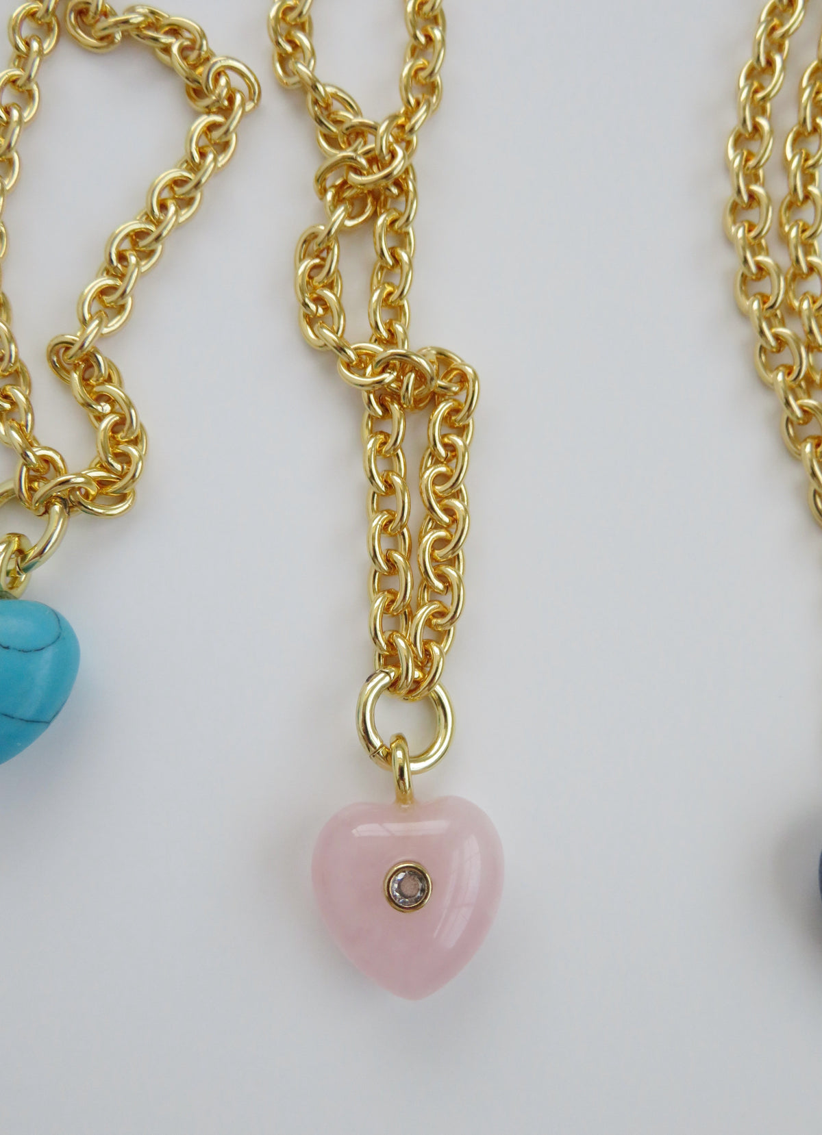 Crystal Heart Cable Necklace - 18k Gold Plated
