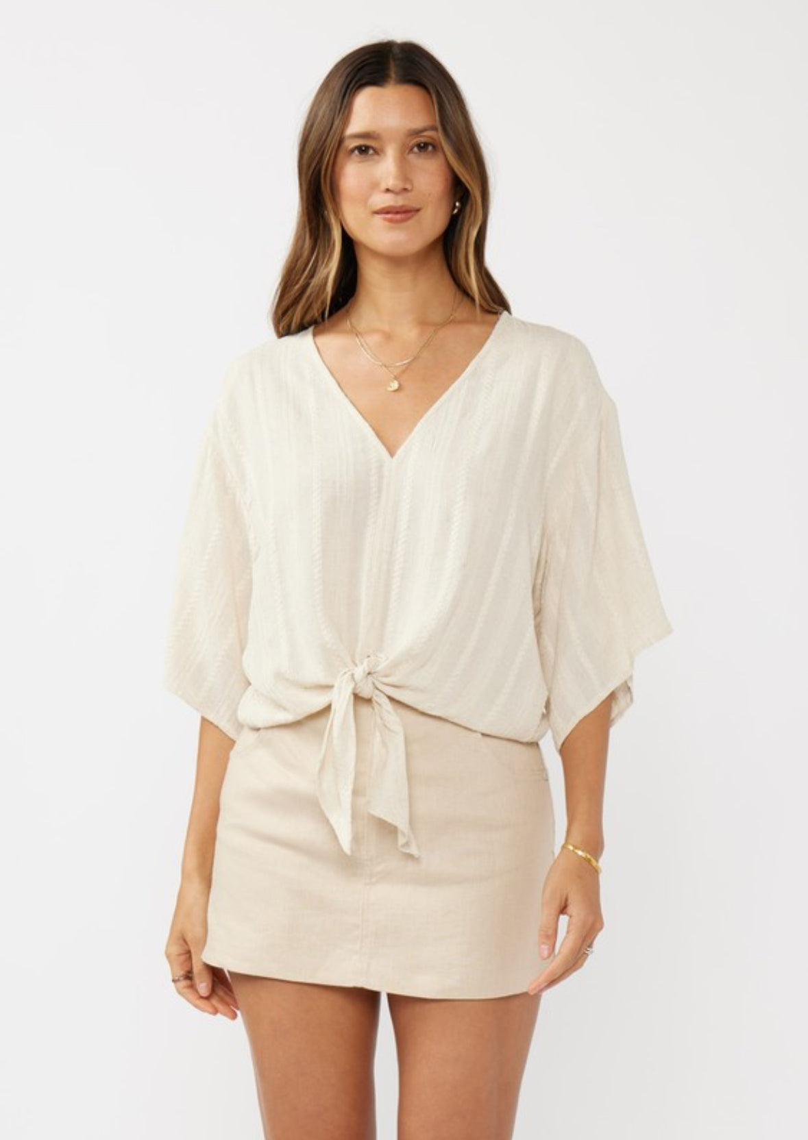 V Neck Tie Front Blouse